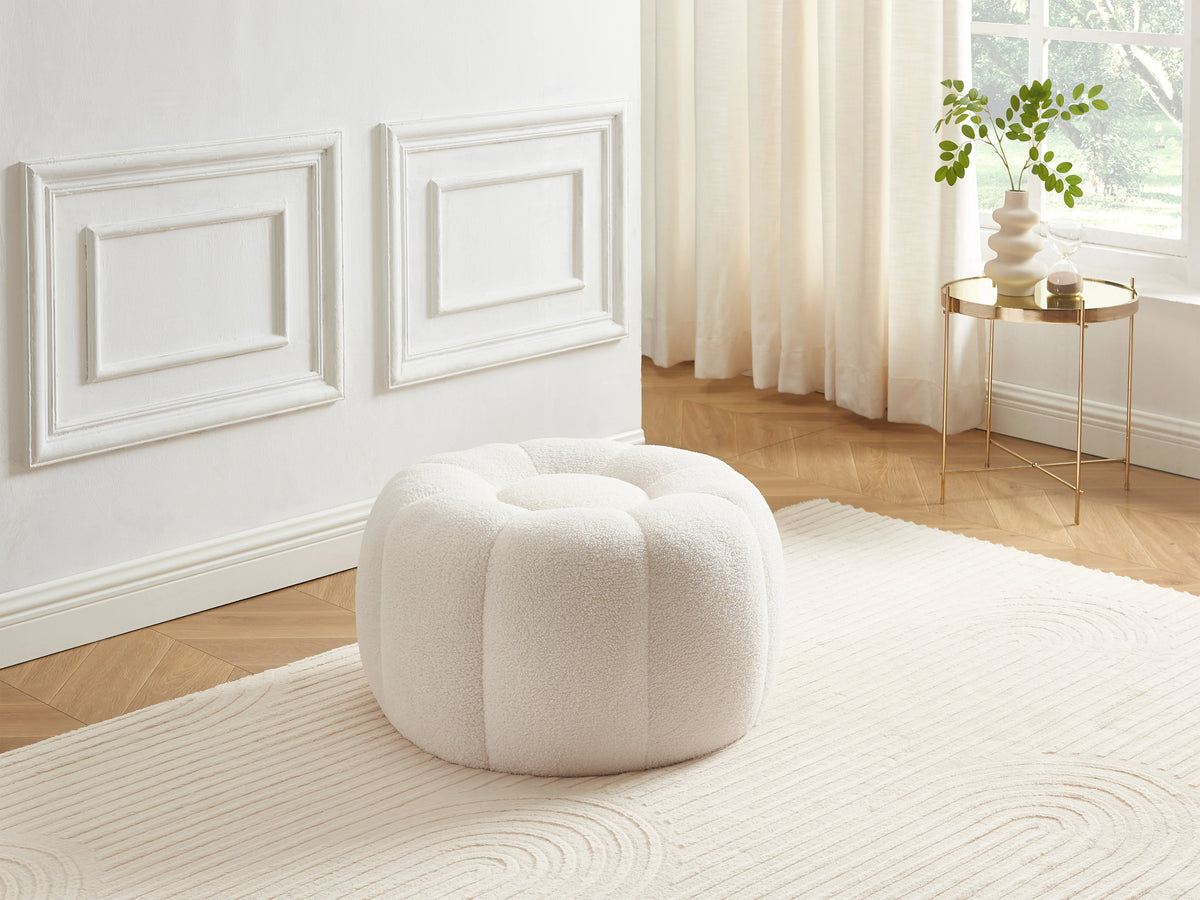 Pouf nuage fleur en tissu bouclette blanc - DELPODA
