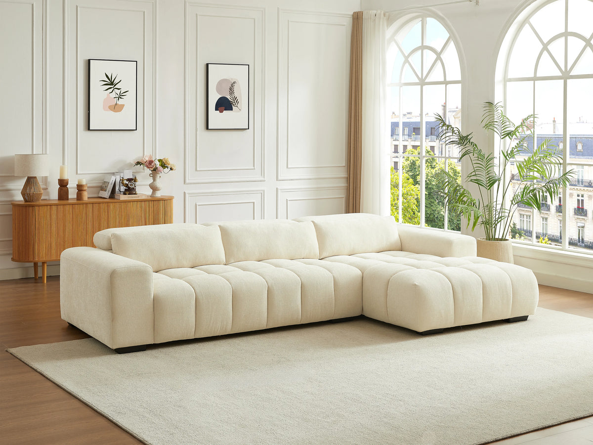 Canapé nuage d'angle droit en tissu texturé beige - LOPONZA