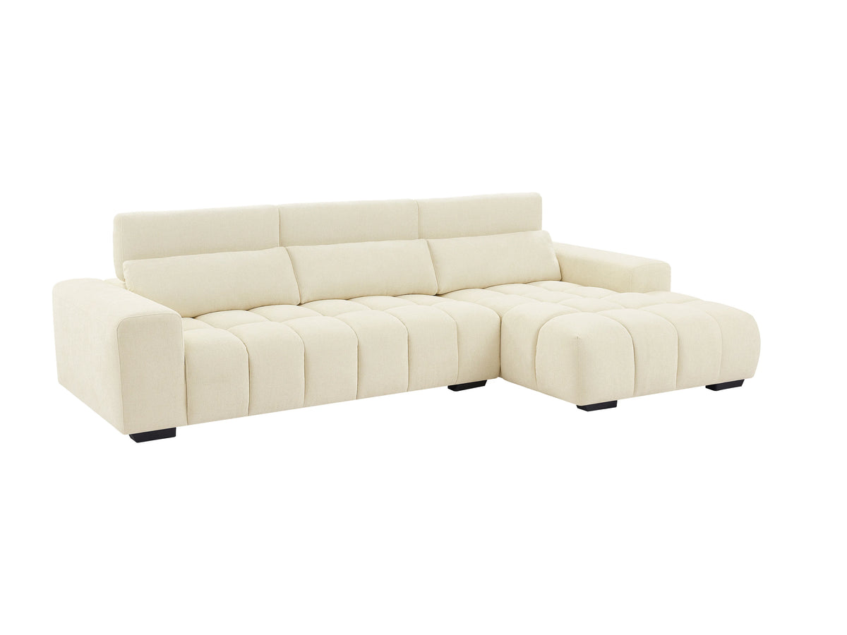 Canapé nuage d'angle droit en tissu texturé beige - LOPONZA