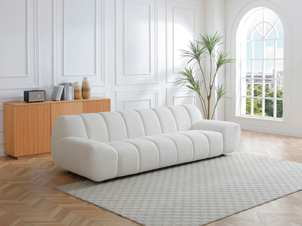 Canapé nuage droit en tissu bouclette blanc - SORIELI