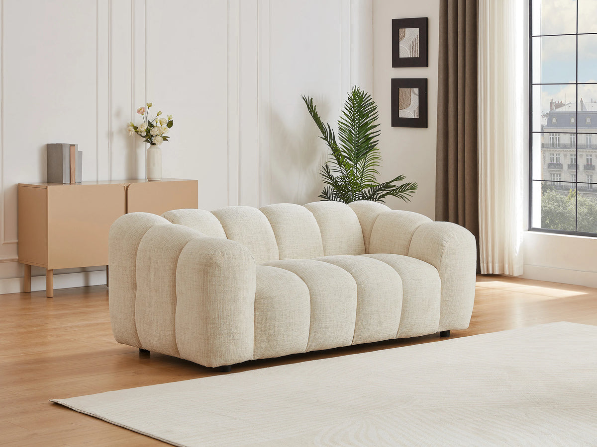 Canapé nuage 2 places en tissu chenille beige - NELIMAR