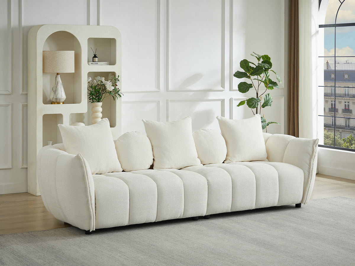 Canapé nuage droit 4 places en tissu texturé beige - GONOLON