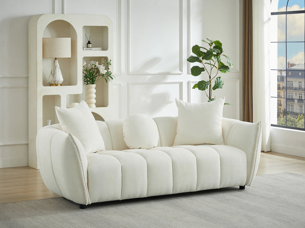 Canapé nuage droit 3 places en tissu texturé beige - GONOLON