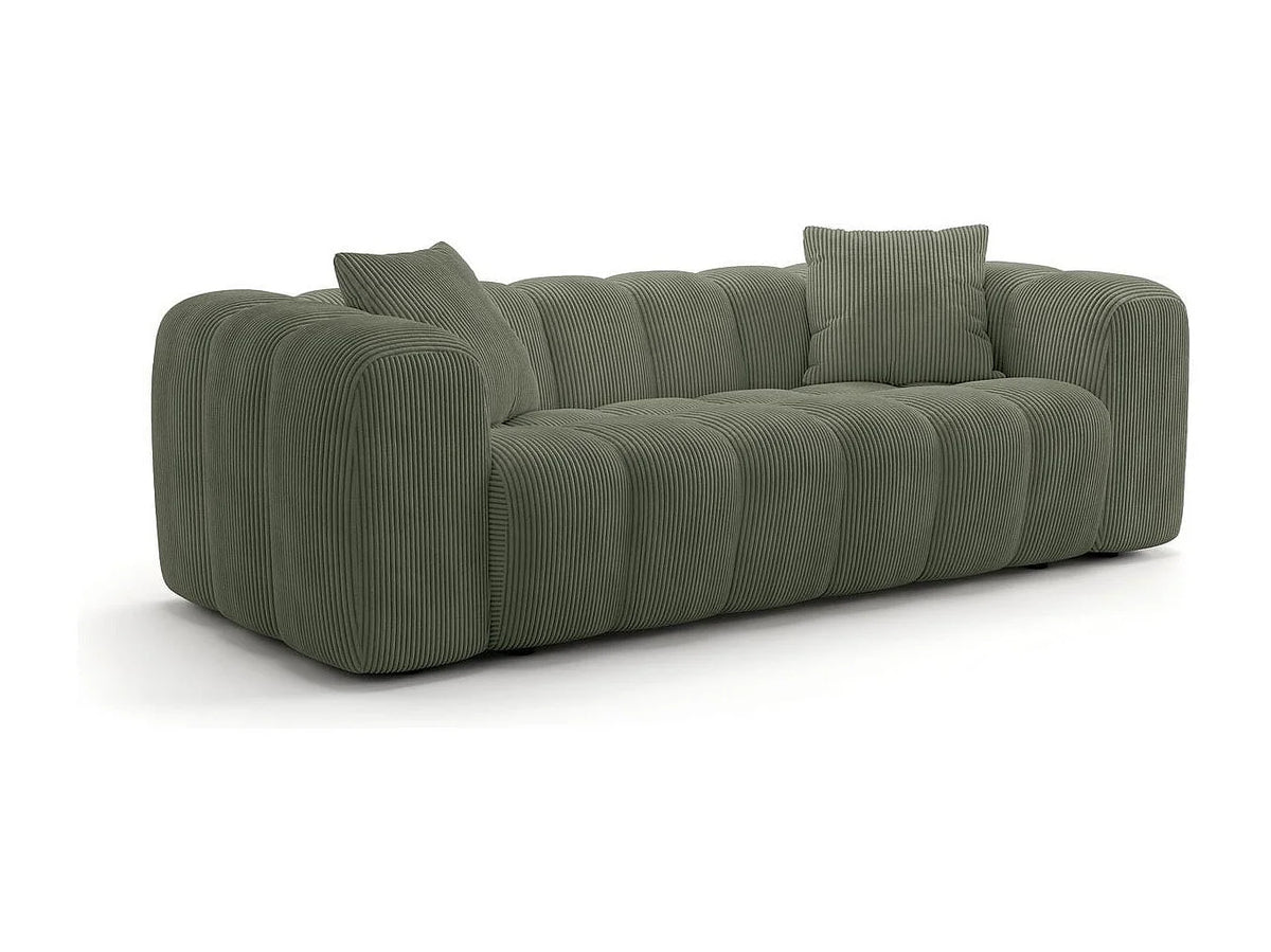 Canapé nuage droit 3 places en velours côtelé vert kaki - NUVOLA