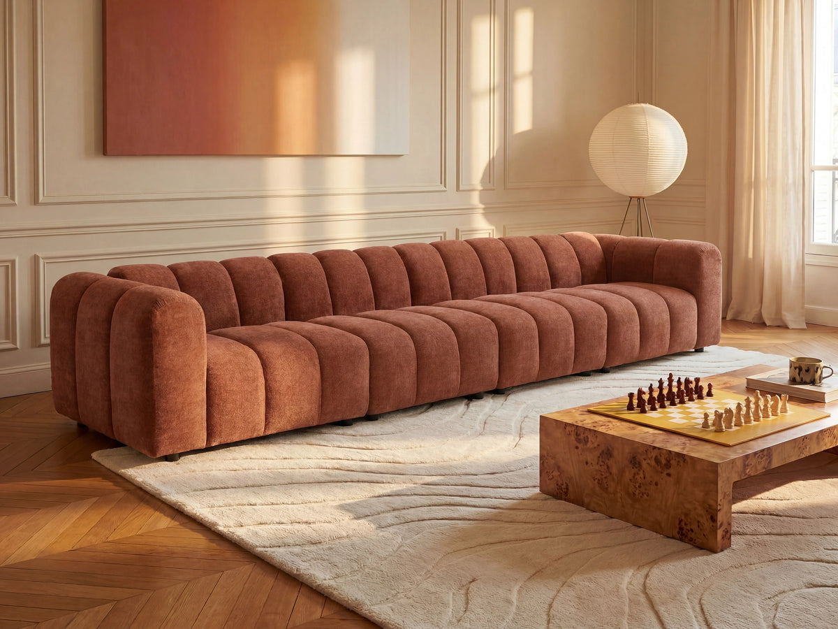 Canapé nuage modulable 6 places en tissu chenille terracotta - JUTINI