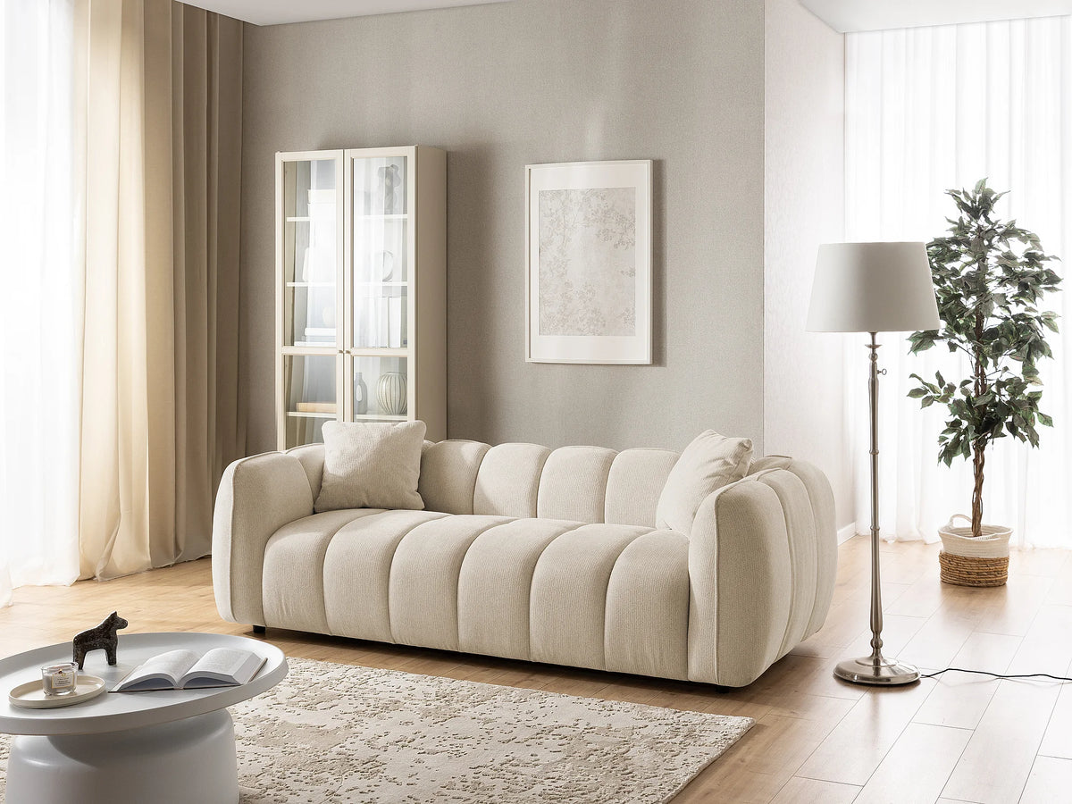 Canapé nuage matelassé bulles tissu beige - NUBIRA