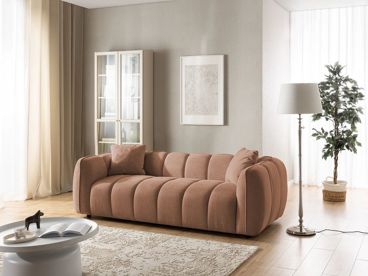 Canapé nuage matelassé bulles tissu terracotta - NUBIRA