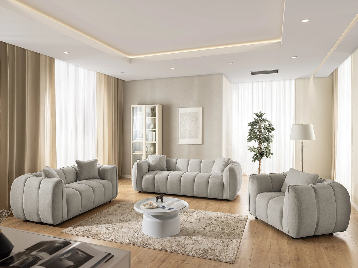 Canapé nuage matelassé bulles tissu taupe - NUBIRA