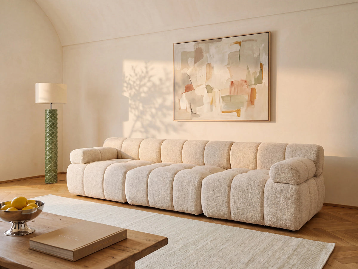 Canapé nuage modulable 4 places en tissu chiné beige - FACIVIL
