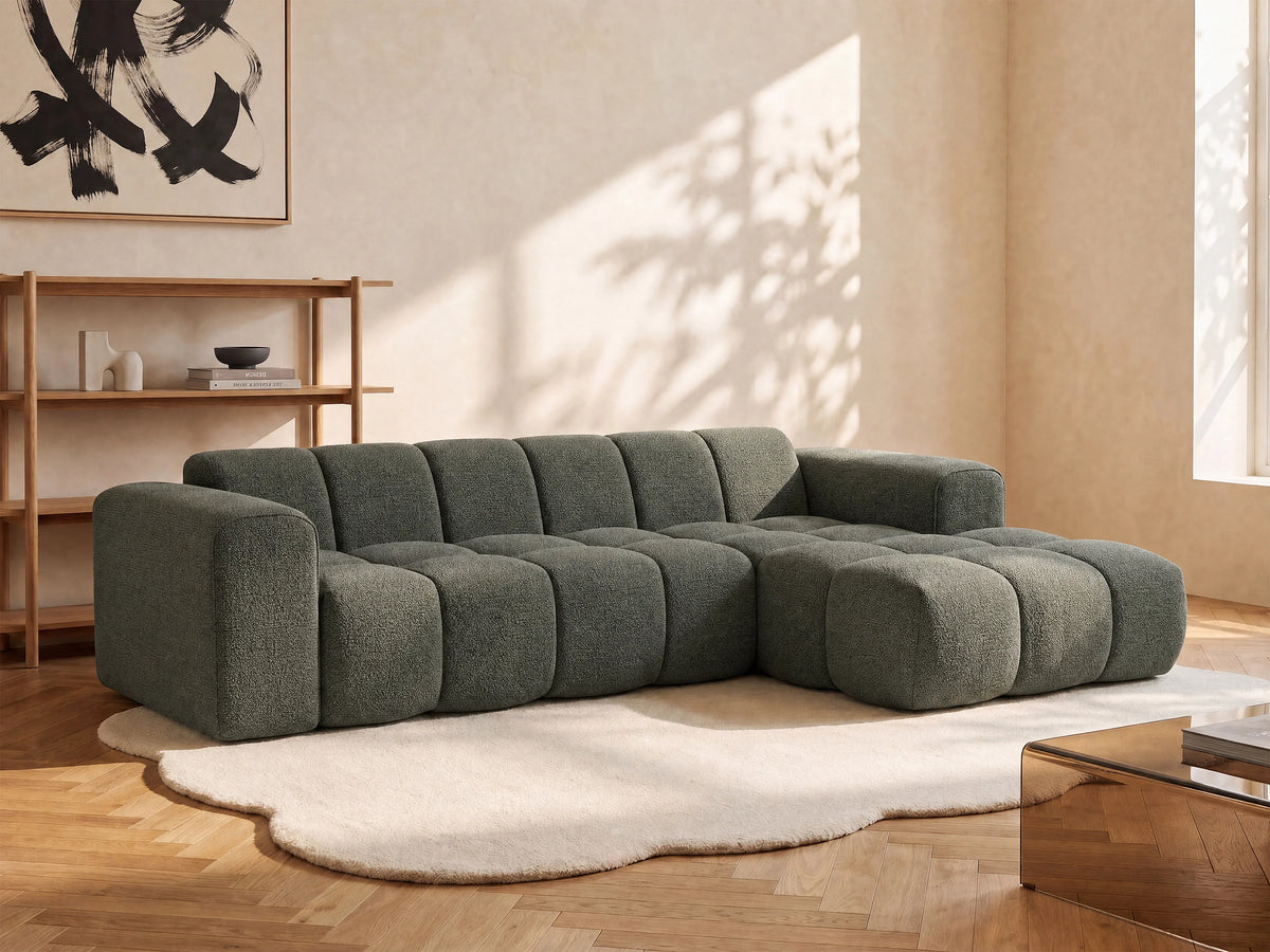 Canapé nuage d'angle droit en tissu chenille vert - CALESO