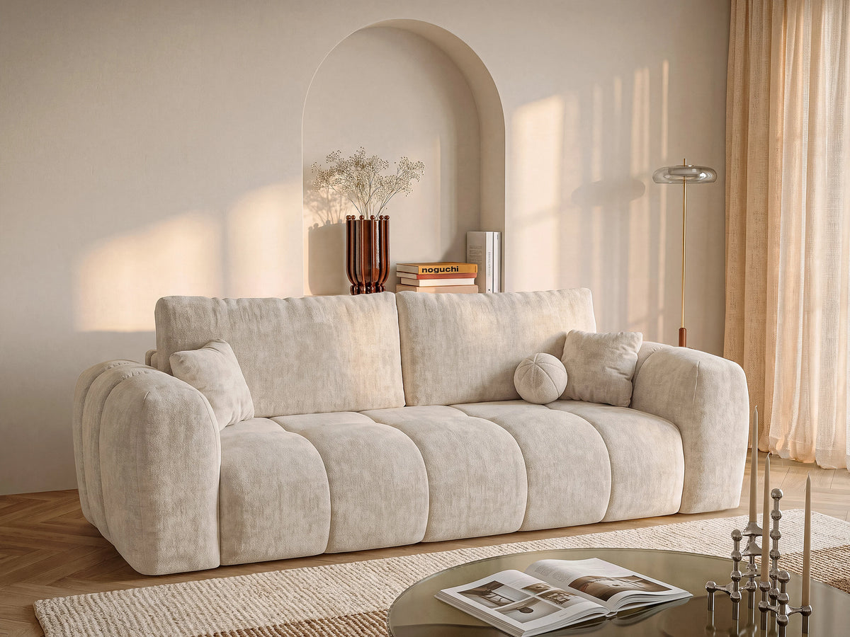 Canapé nuage convertible tissu chenille beige couchage 140 cm - BRIVANO