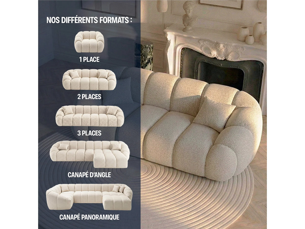 Canapé nuage droit 2 places en tissu chenille beige - SERENA