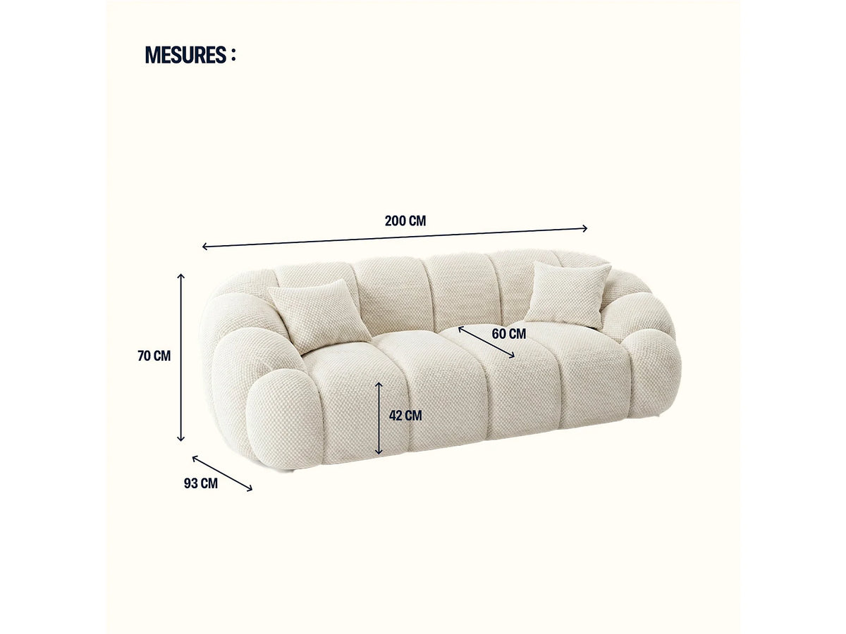 Canapé nuage droit 2 places en tissu chenille beige - SERENA