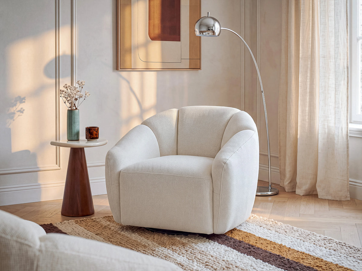 Fauteuil nuage pivotant en tissu texturé ivoire - NAFEKI