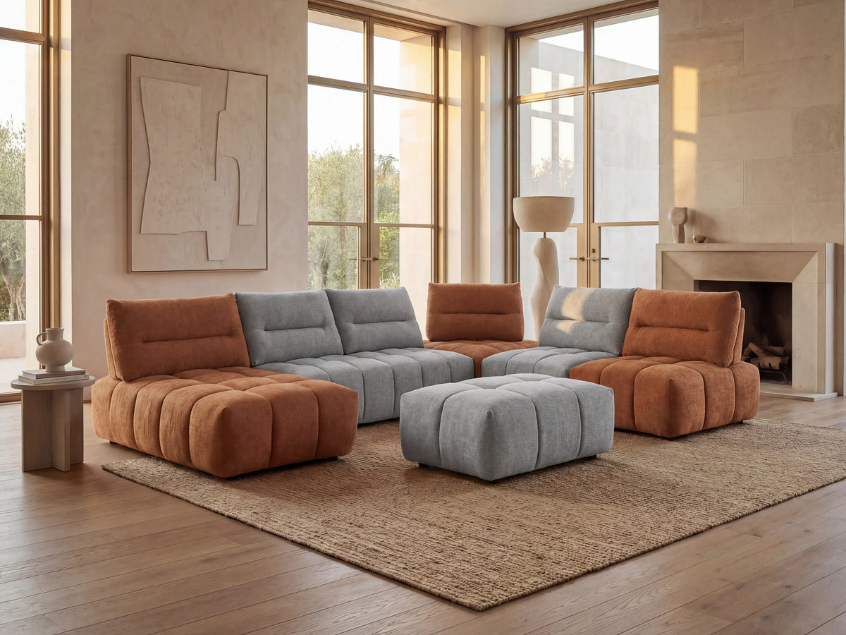 Pouf nuage texture matelassée gris clair - APOLIU