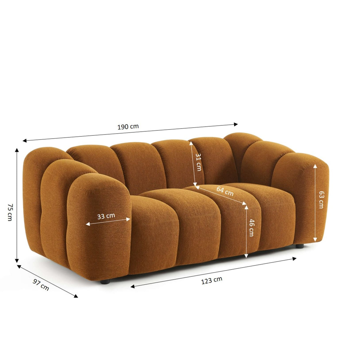 Canapé nuage 2 places en tissu tweed bronze - SUNNY
