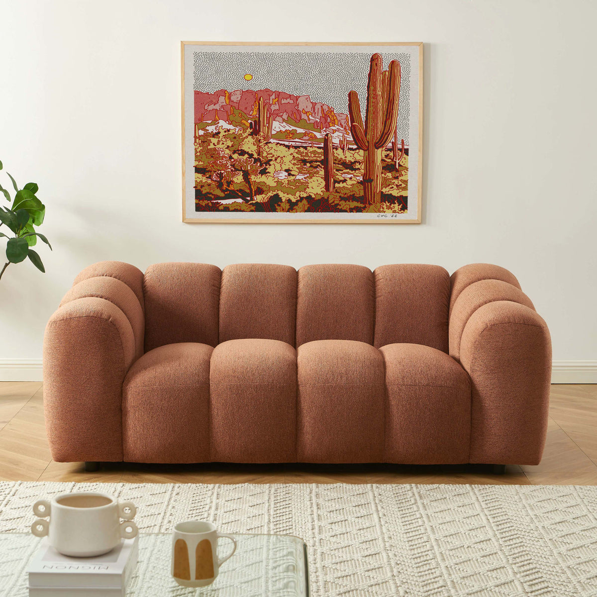 Canapé nuage 2 places en tissu tweed terracotta - SUNNY