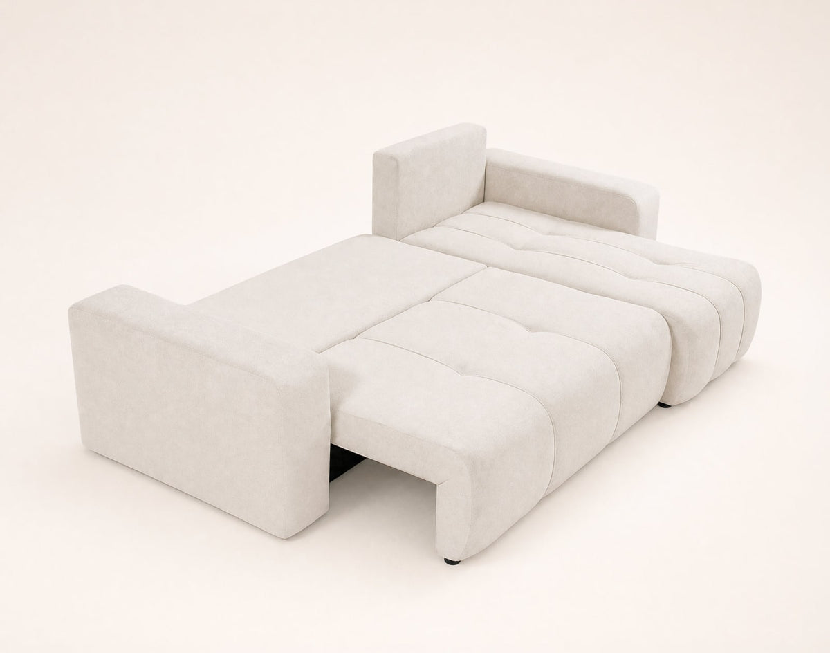 Canapé nuage d'angle convertible 4 places avec coffre en tissu beige - NICOLE