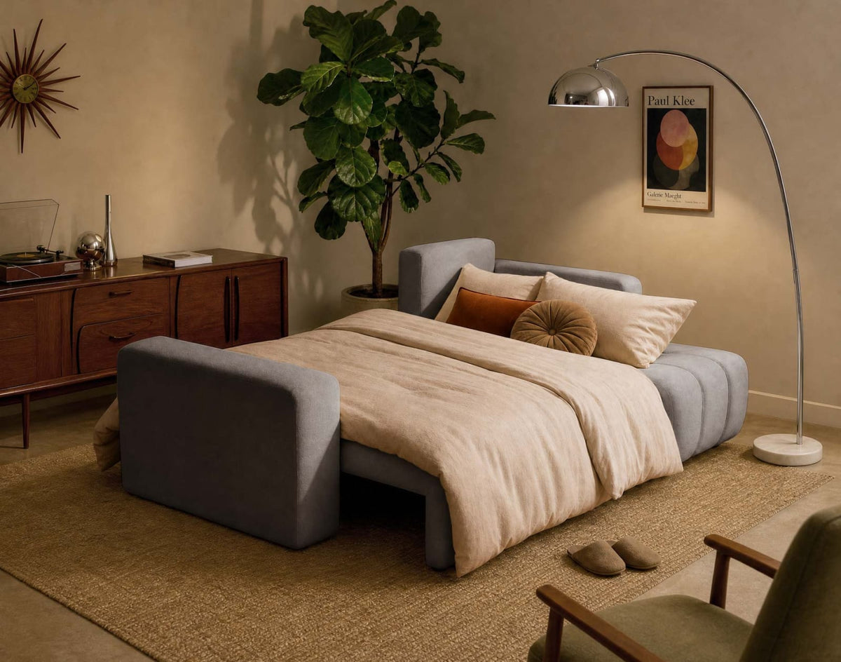Canapé nuage d'angle réversible convertible 4 places en tissu gris clair - NICOLE