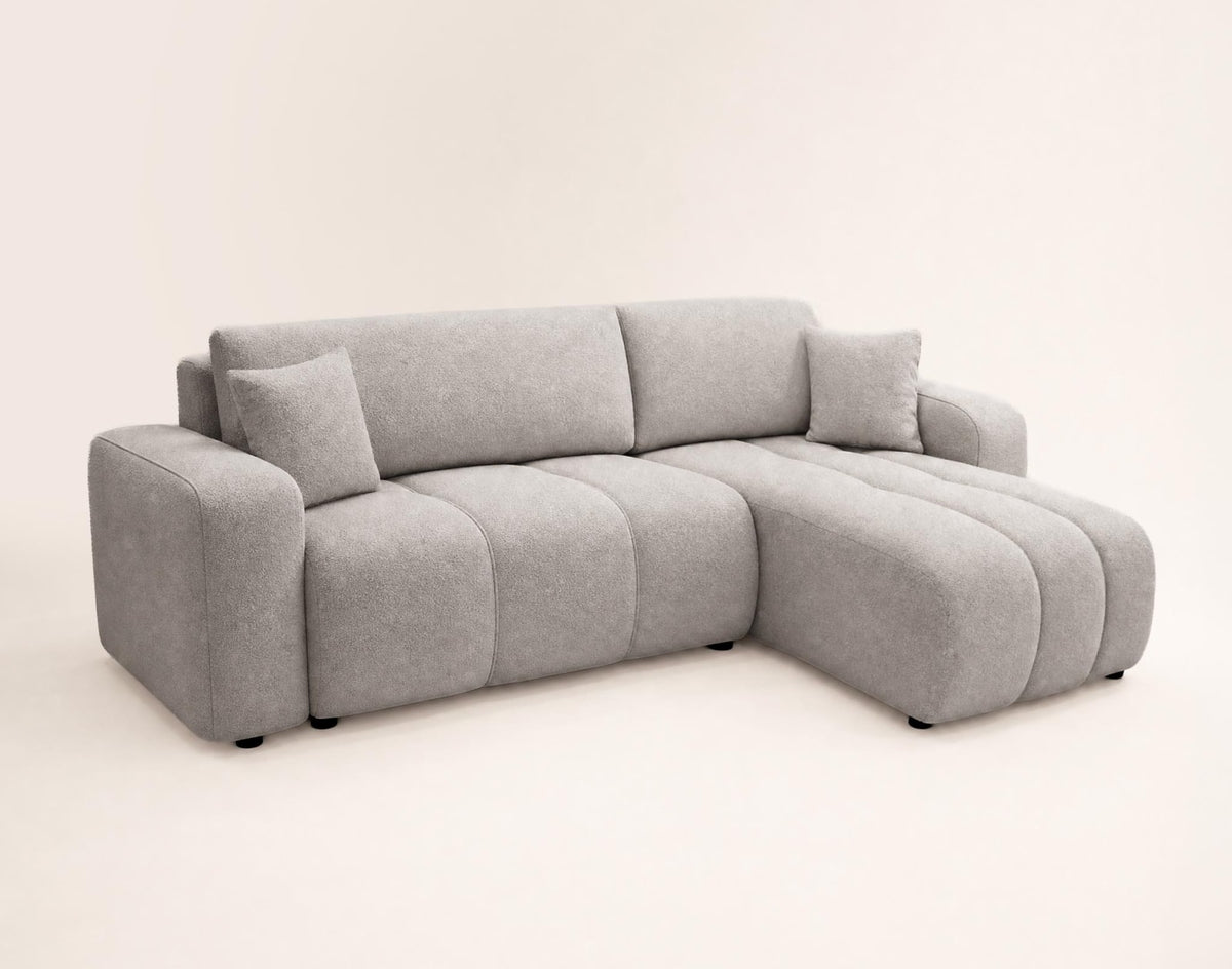 Canapé nuage d'angle réversible convertible 4 places en tissu gris clair - NICOLE