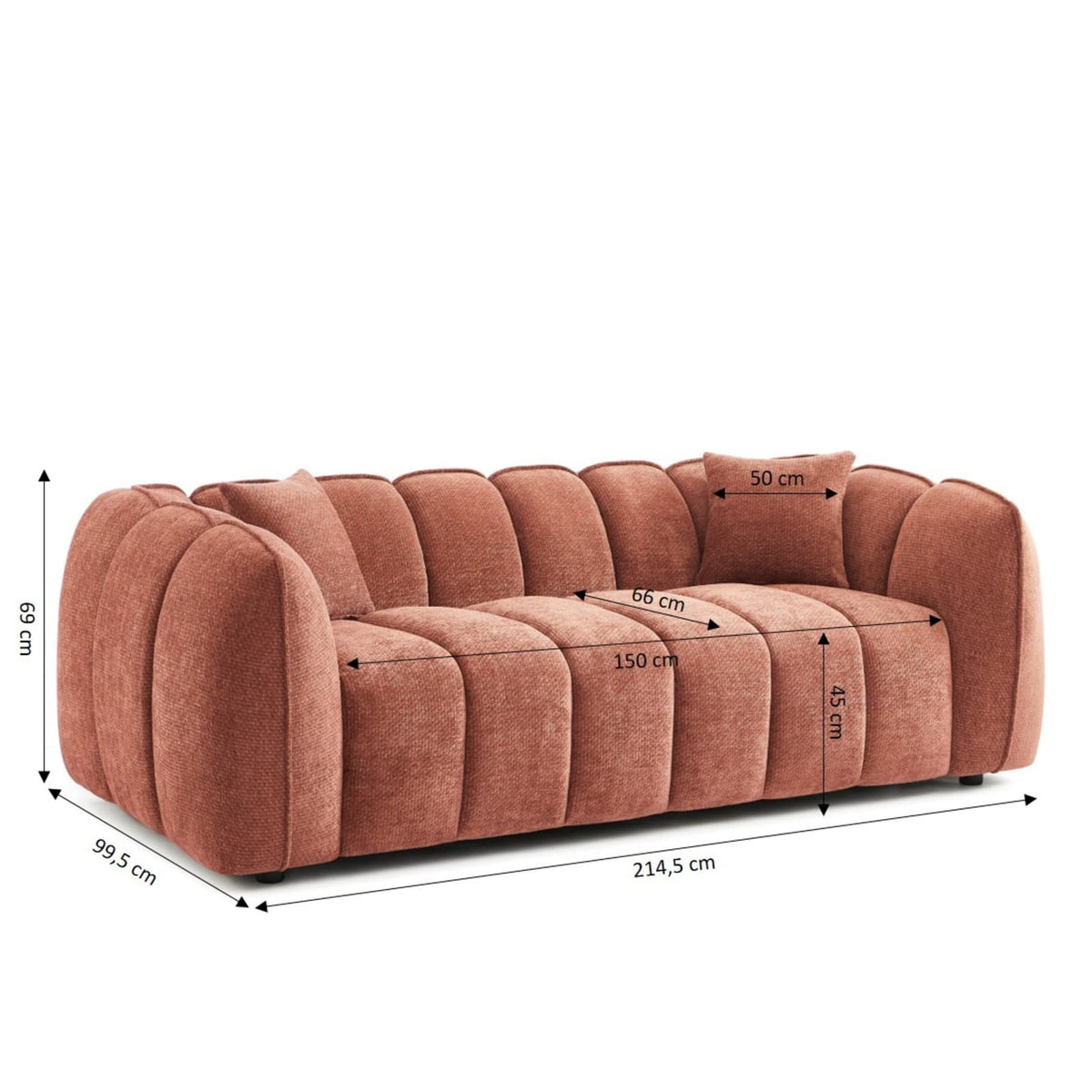 Canapé nuage droit 3 places en tissu chenille rouge brique - MATILDA