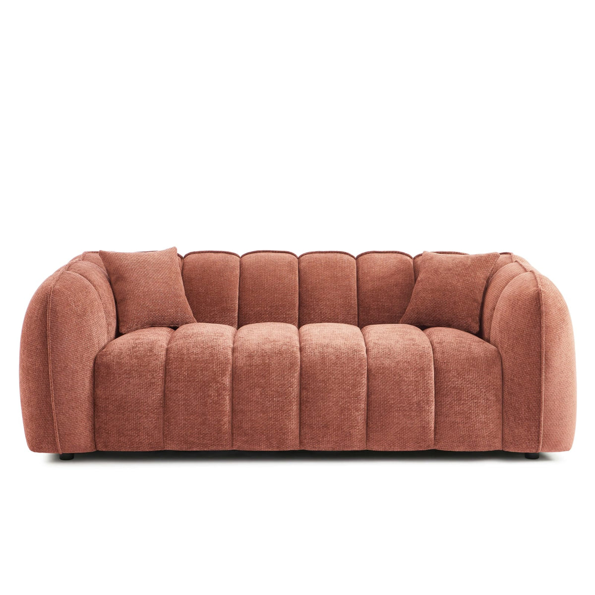 Canapé nuage droit 3 places en tissu chenille rouge brique - MATILDA