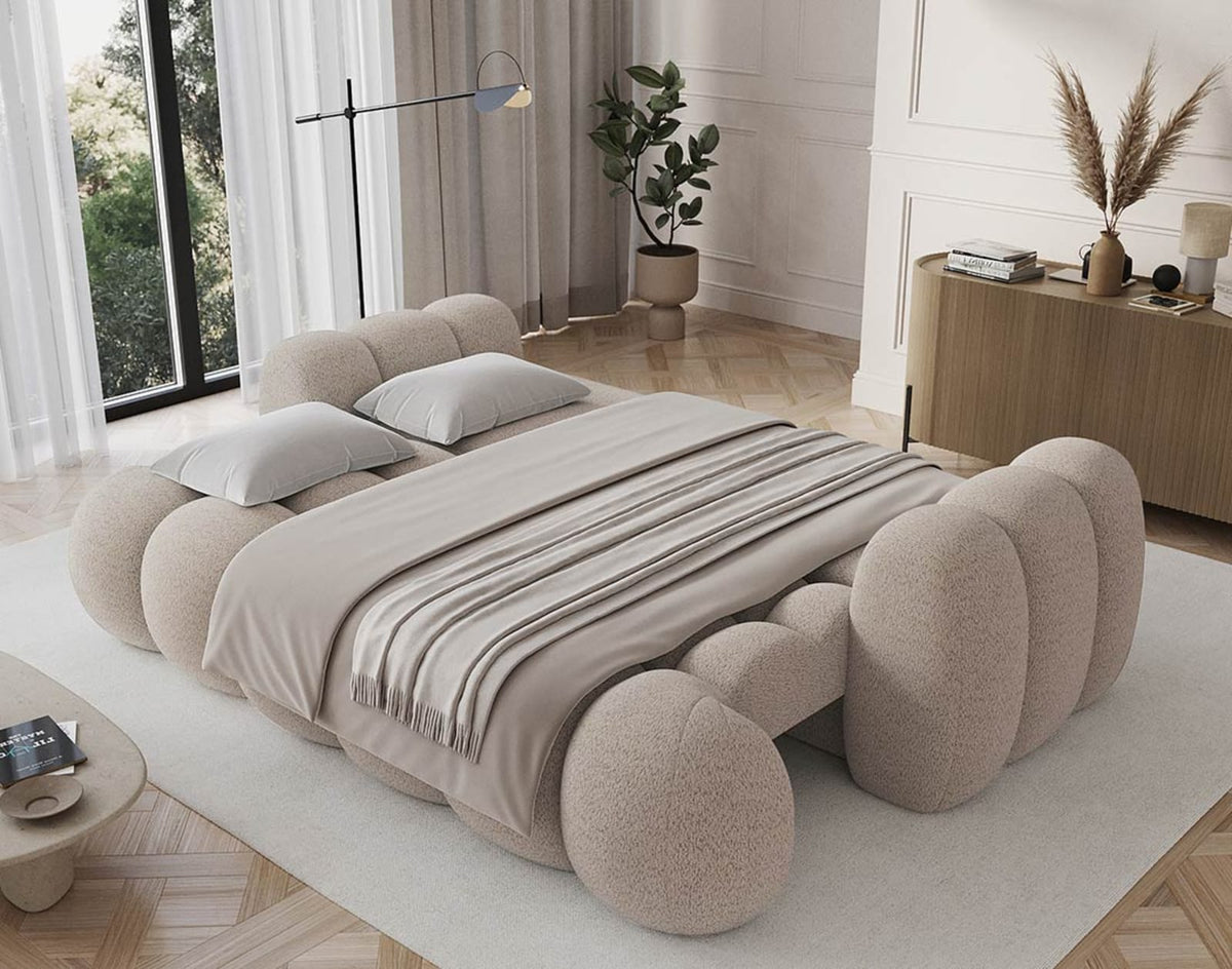 Canapé nuage convertible 3 places avec coffre bouclette beige - DORIAN