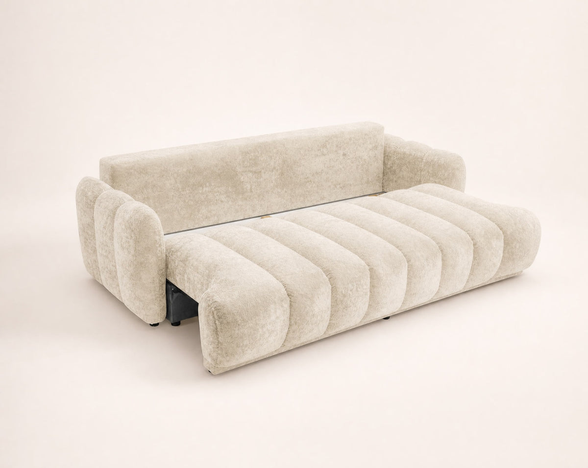 Canapé nuage droit convertible 3 places bouclette beige - SILVIA
