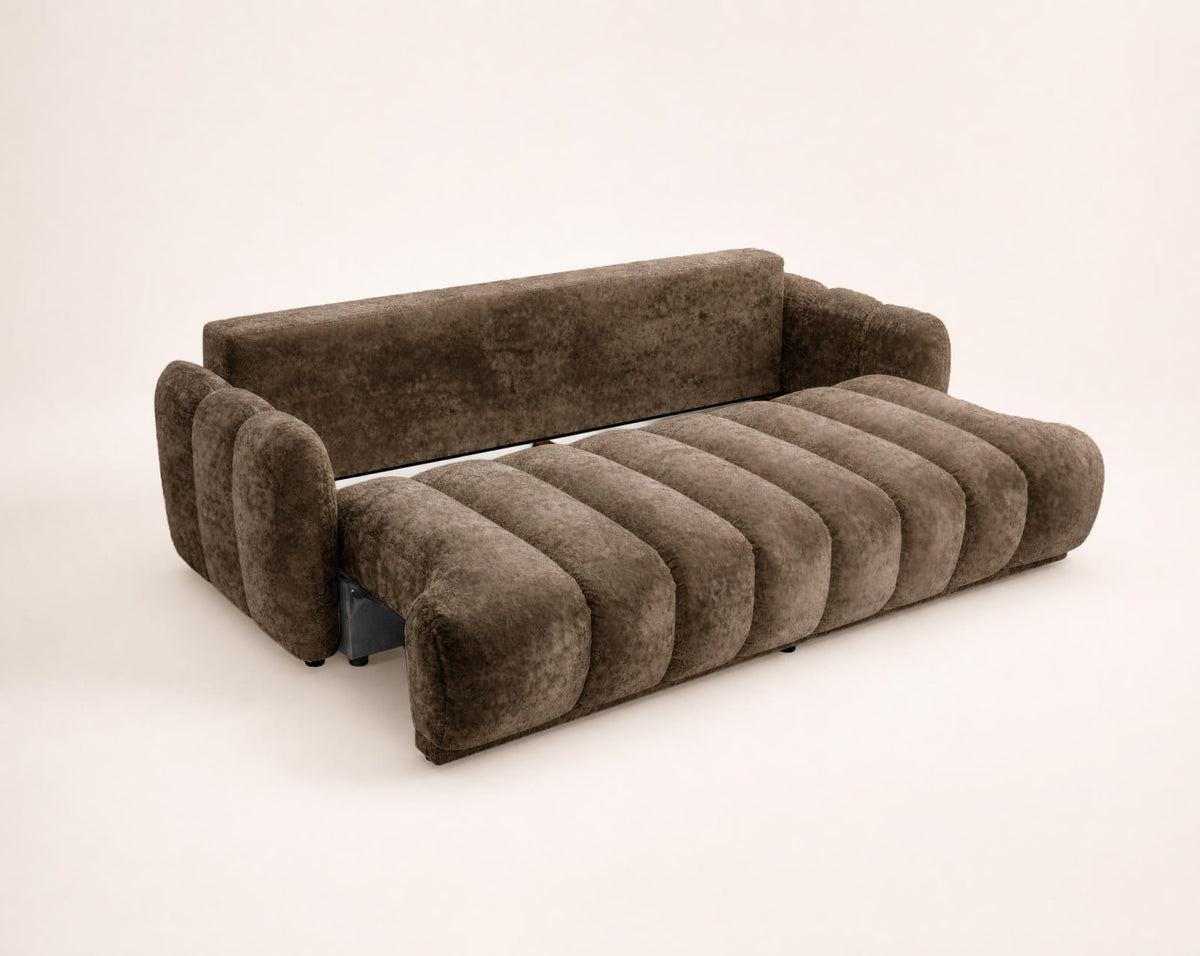 Canapé nuage droit convertible 3 places bouclette marron - SILVIA