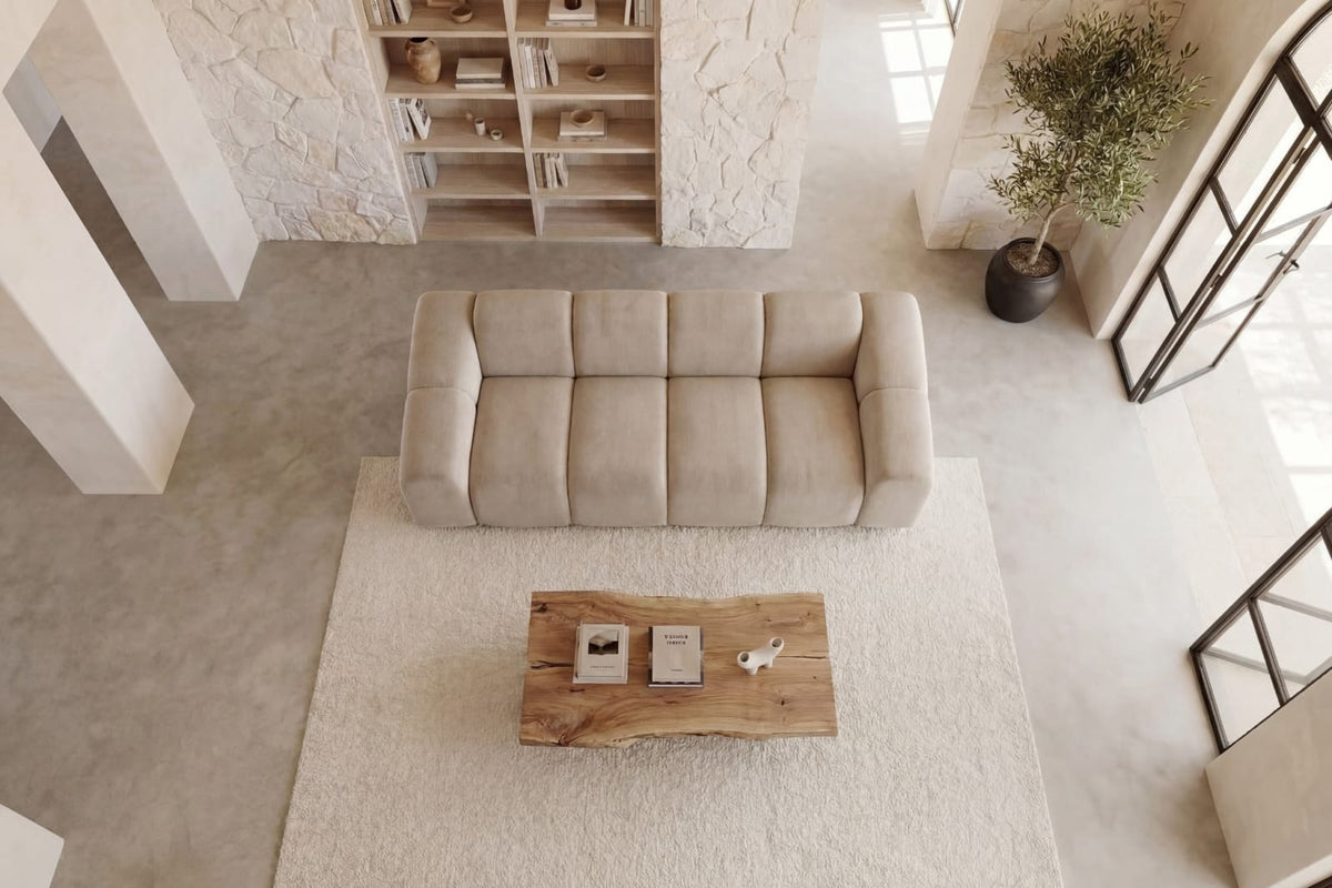 Canapé nuage droit 3 places en velours beige - CANDICE