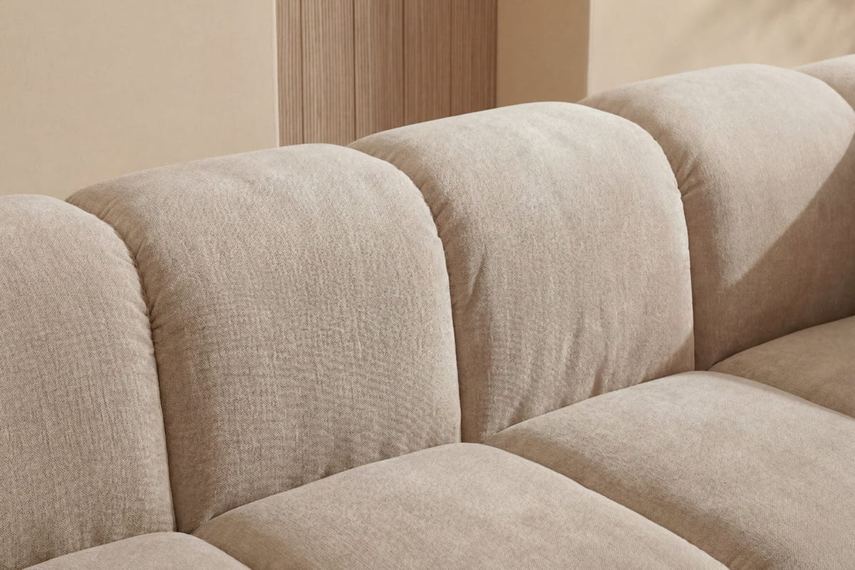 Canapé nuage droit 3 places en velours beige - GUSTAVE