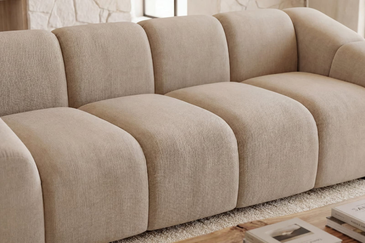Canapé nuage droit 3 places en velours beige - CANDICE