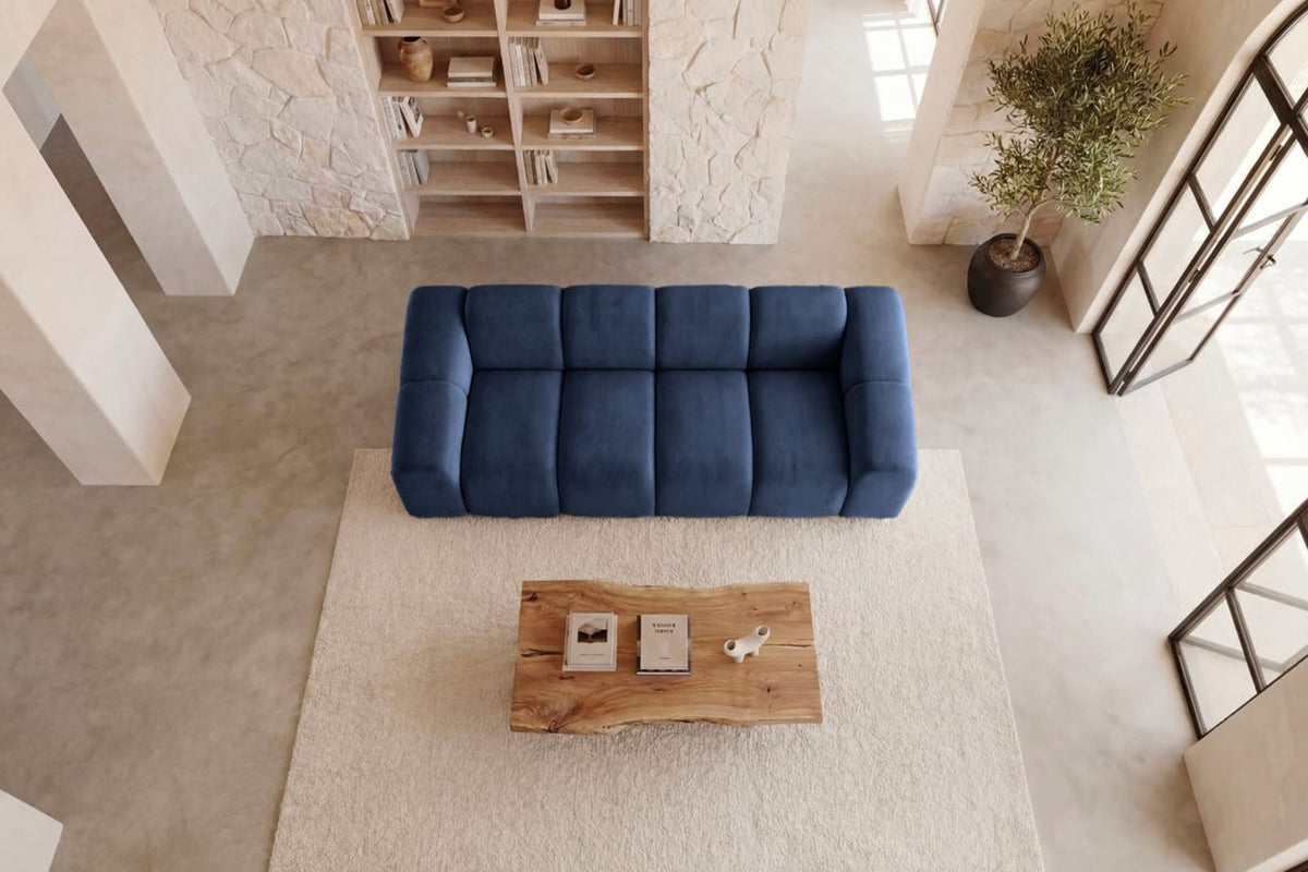 Canapé nuage droit 3 places en velours bleu - CANDICE