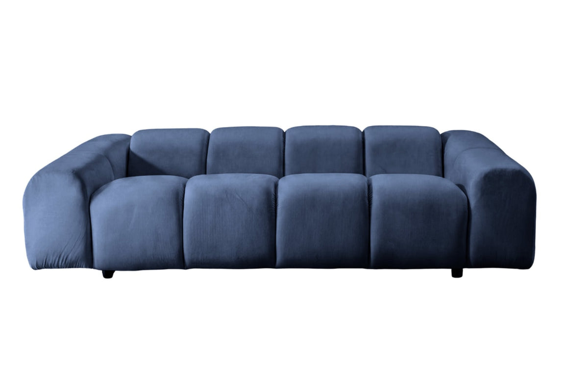 Canapé nuage droit 3 places en velours bleu - CANDICE
