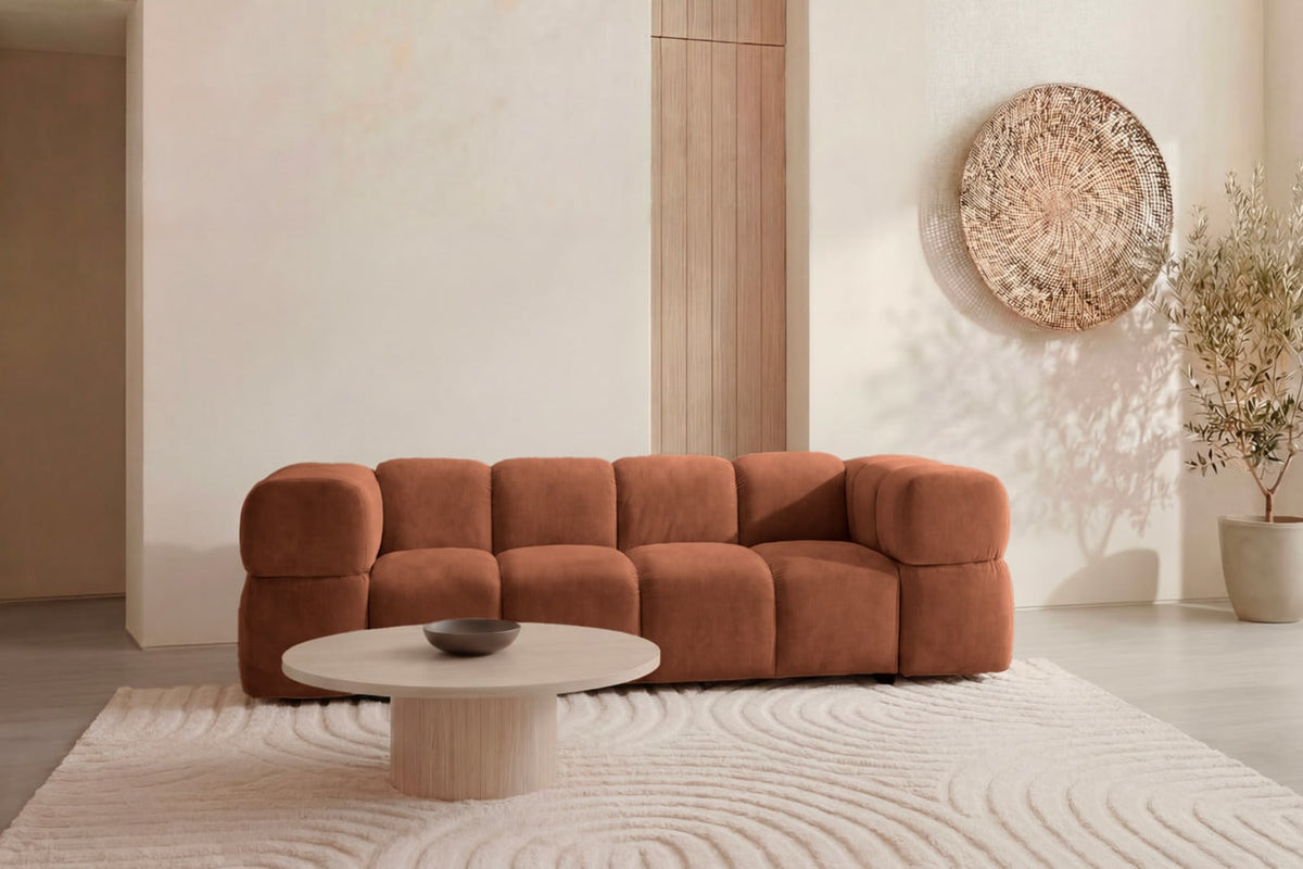 Canapé nuage droit 3 places en velours terracotta - GUSTAVE