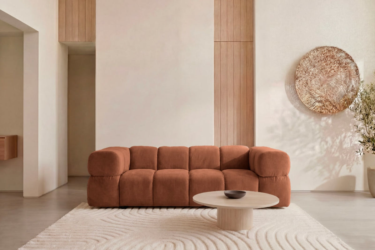 Canapé nuage droit 3 places en velours terracotta - GUSTAVE