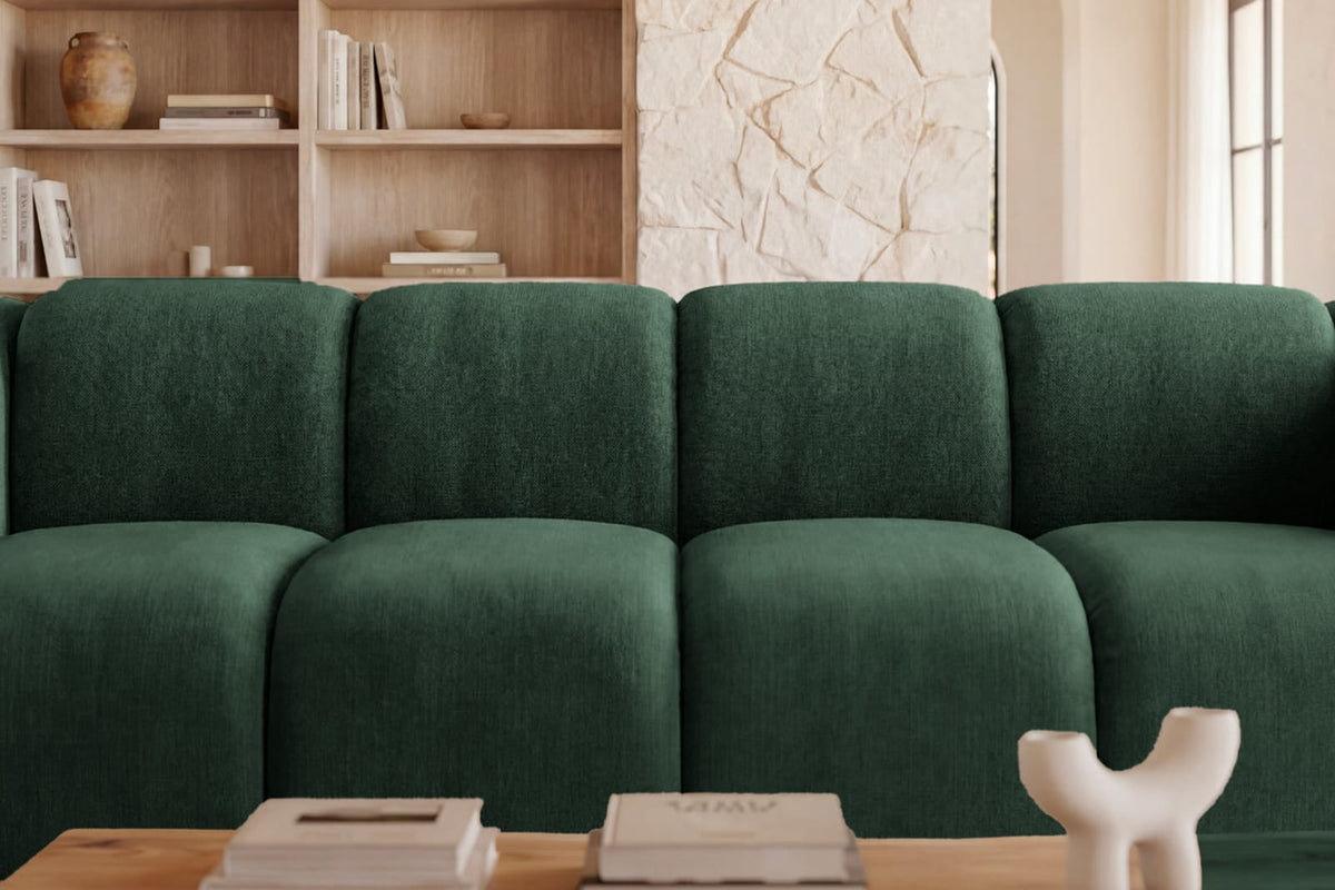 Canapé nuage droit 3 places en velours vert - CANDICE