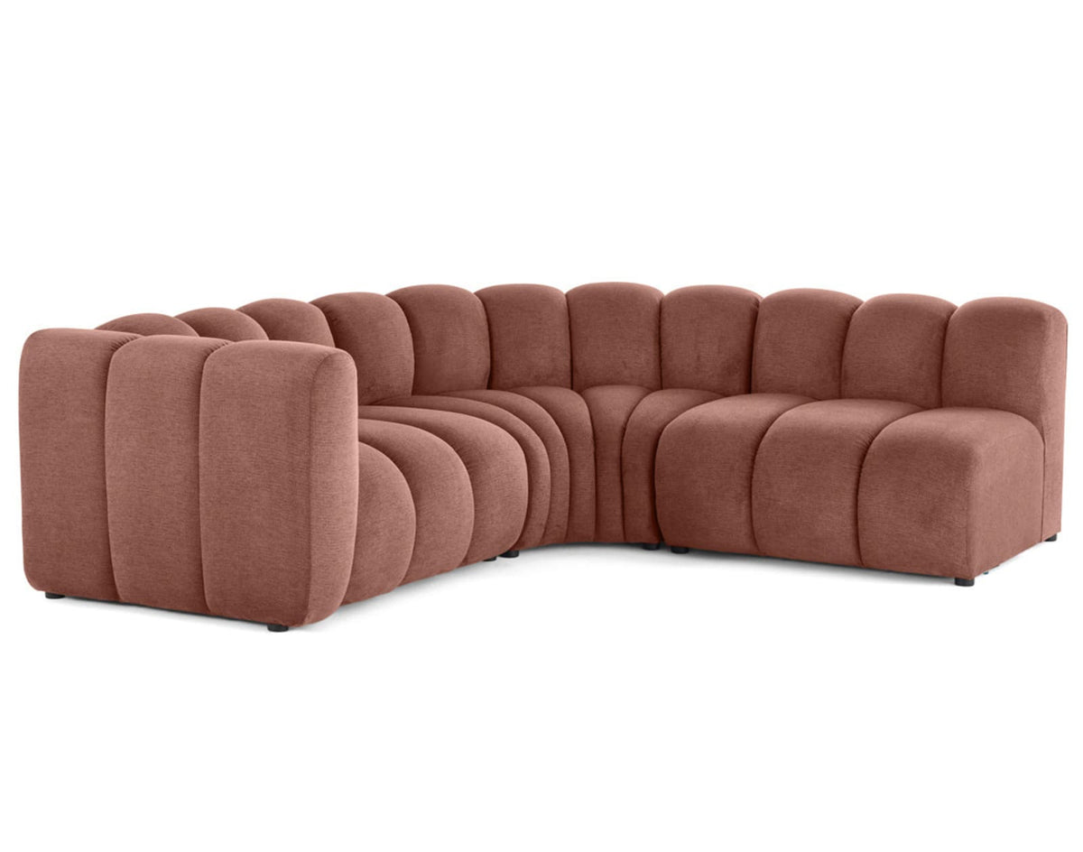 Canapé nuage d'angle modulable 4 places tissu texturé rose - DEBBIE