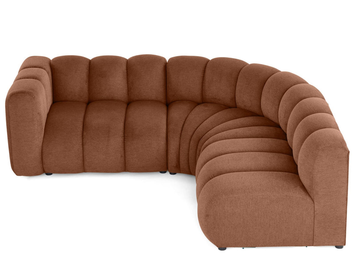 Canapé nuage d'angle modulable 4 places tissu texturé terracotta - DEBBIE