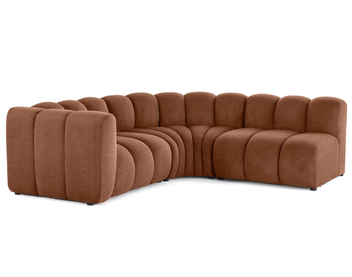 Canapé nuage d'angle modulable 4 places tissu texturé terracotta - DEBBIE