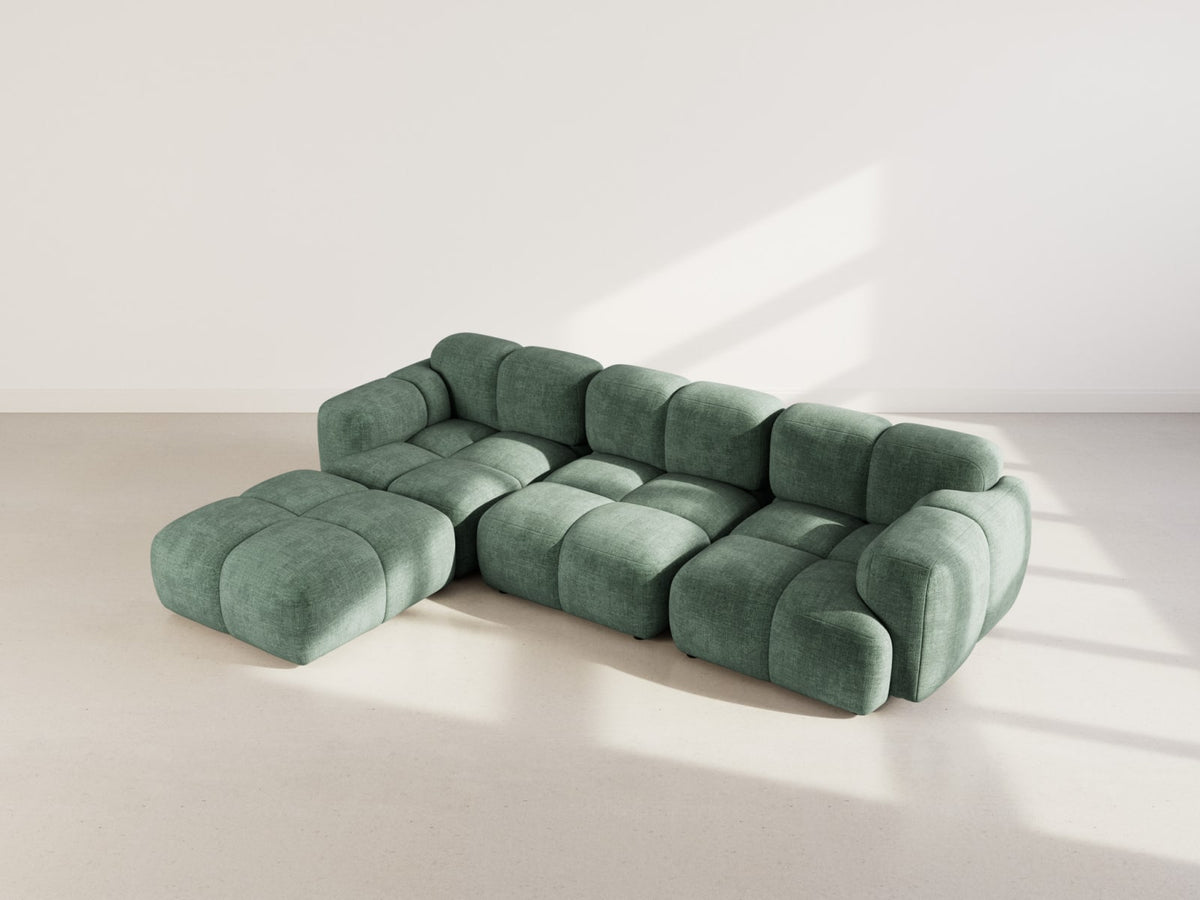 Canapé nuage d'angle modulable 4 places réversible velours vert - GRACE