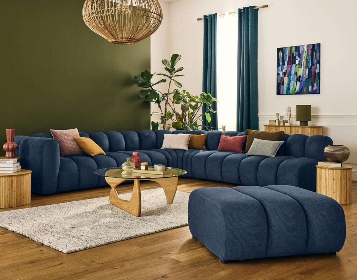 Canapé nuage modulable d'angle droit 5 places bleu - DEBBIE