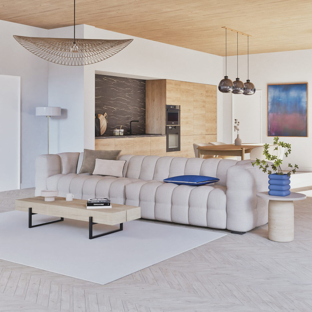 Canapé nuage modulable 5 places beige sable - LILO