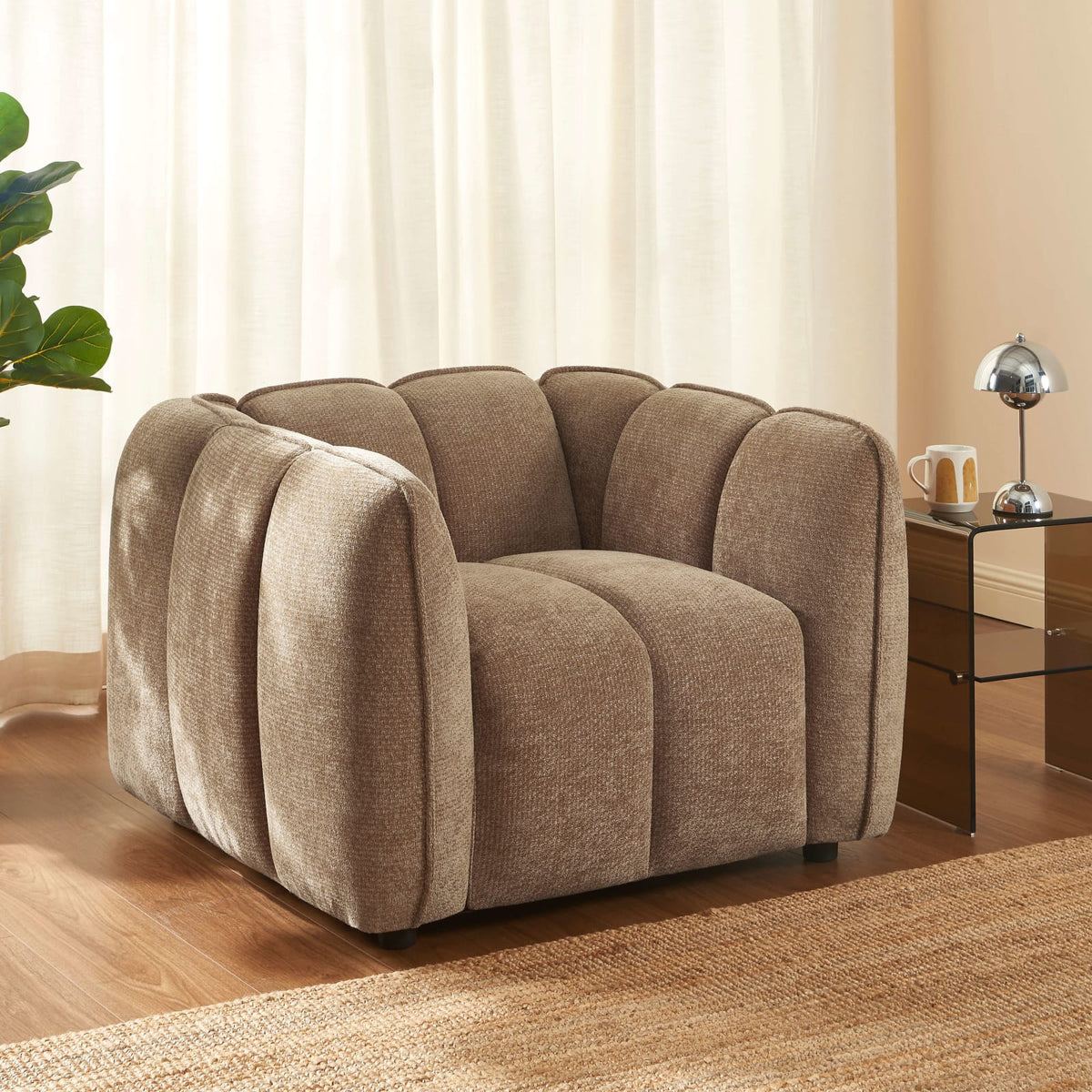 Fauteuil nuage en tissu chenille marron - MATILDA