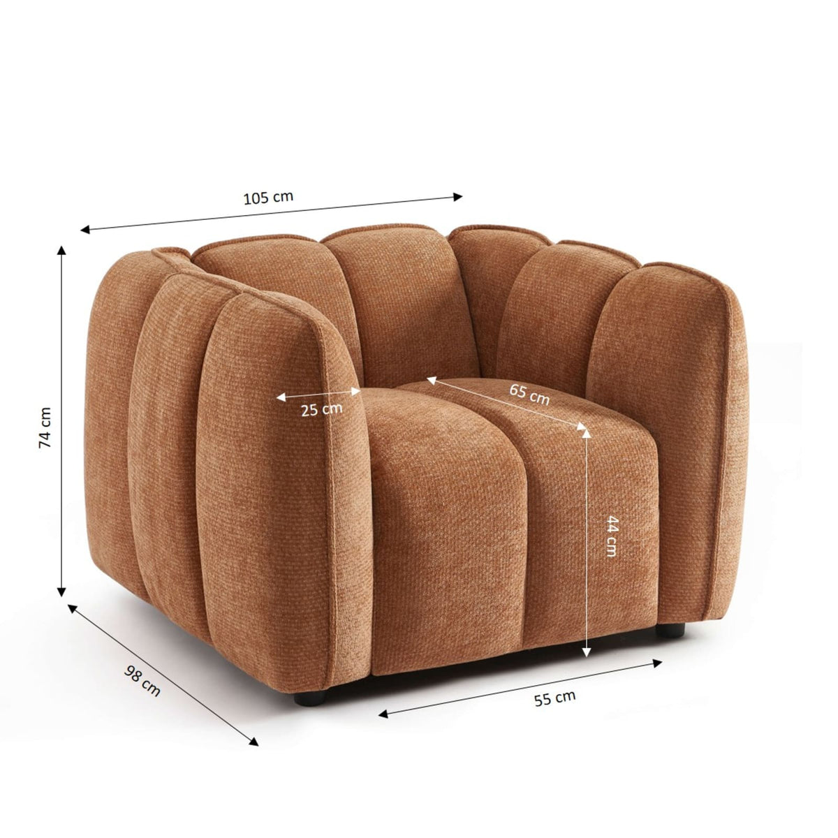Fauteuil nuage en tissu chenille terracotta - MATILDA