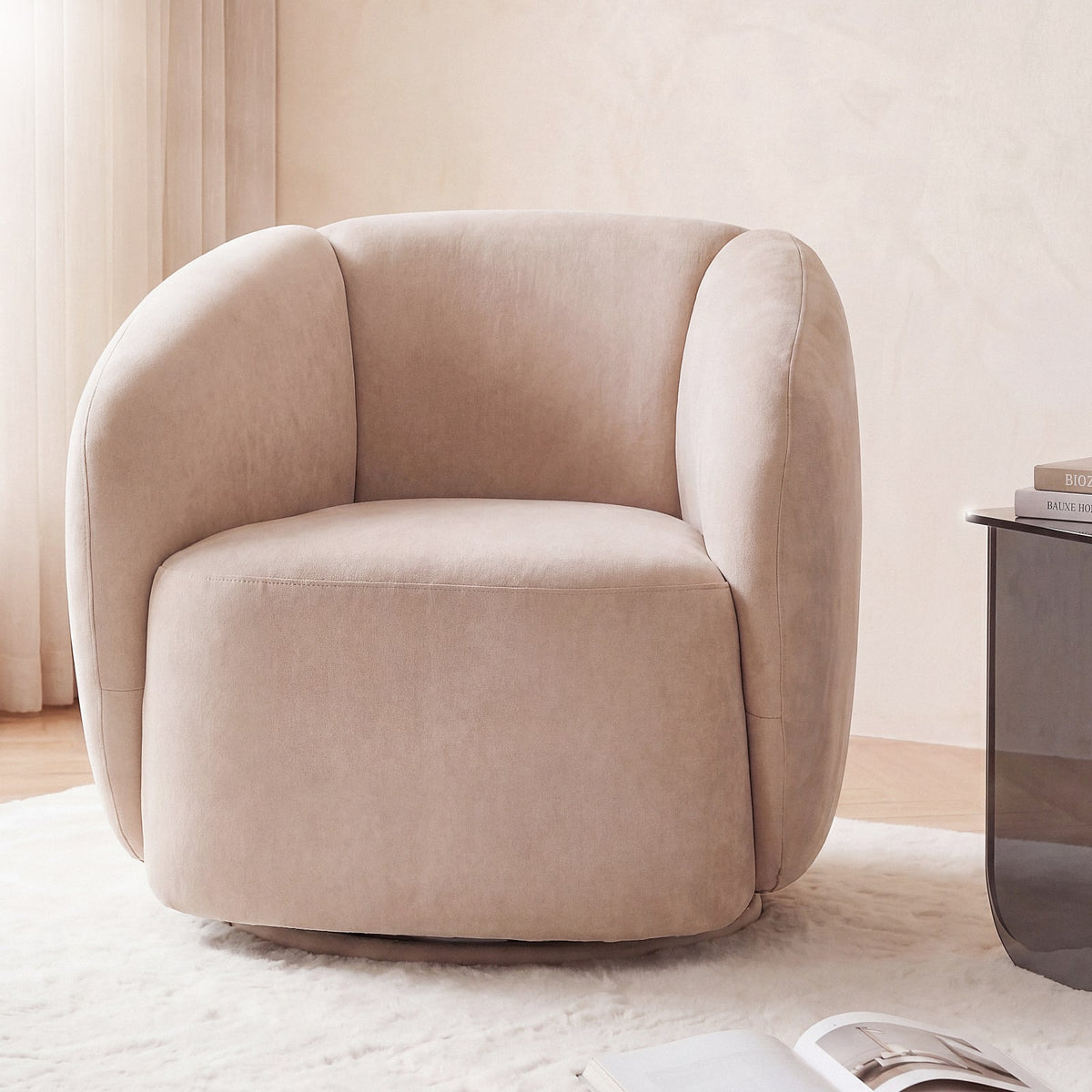 Fauteuil nuage pivotant velours beige - BUN