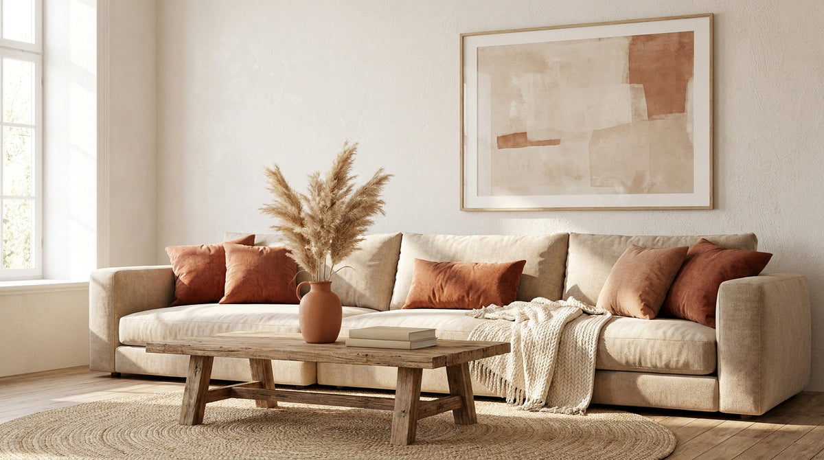 Marier le beige et le terracotta dans un salon chaleureux