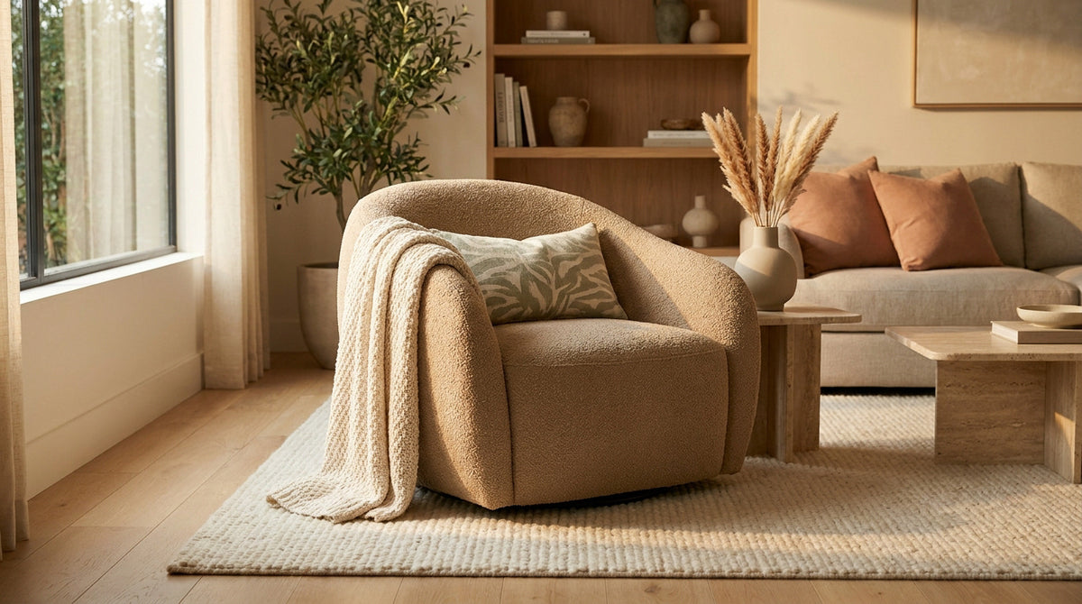 Intégrer un fauteuil en bouclette beige dans son salon