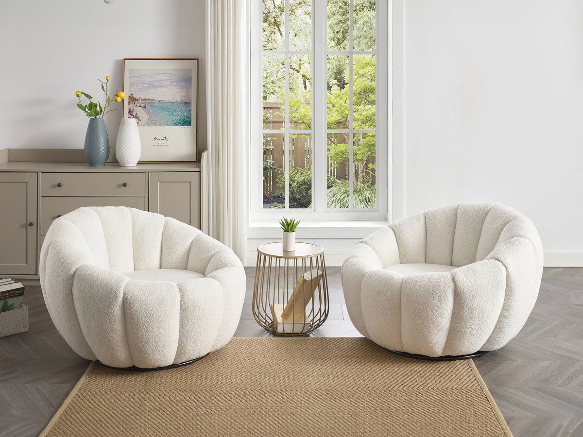 Fauteuil nuage coquillage pivotant en tissu bouclette blanc - COSSATO