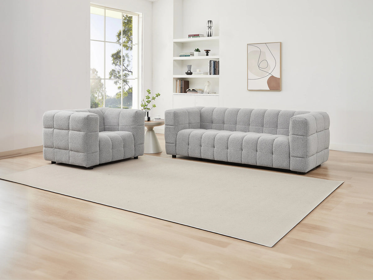 Canapé nuage 3 places en tissu bouclette gris clair - LERICI